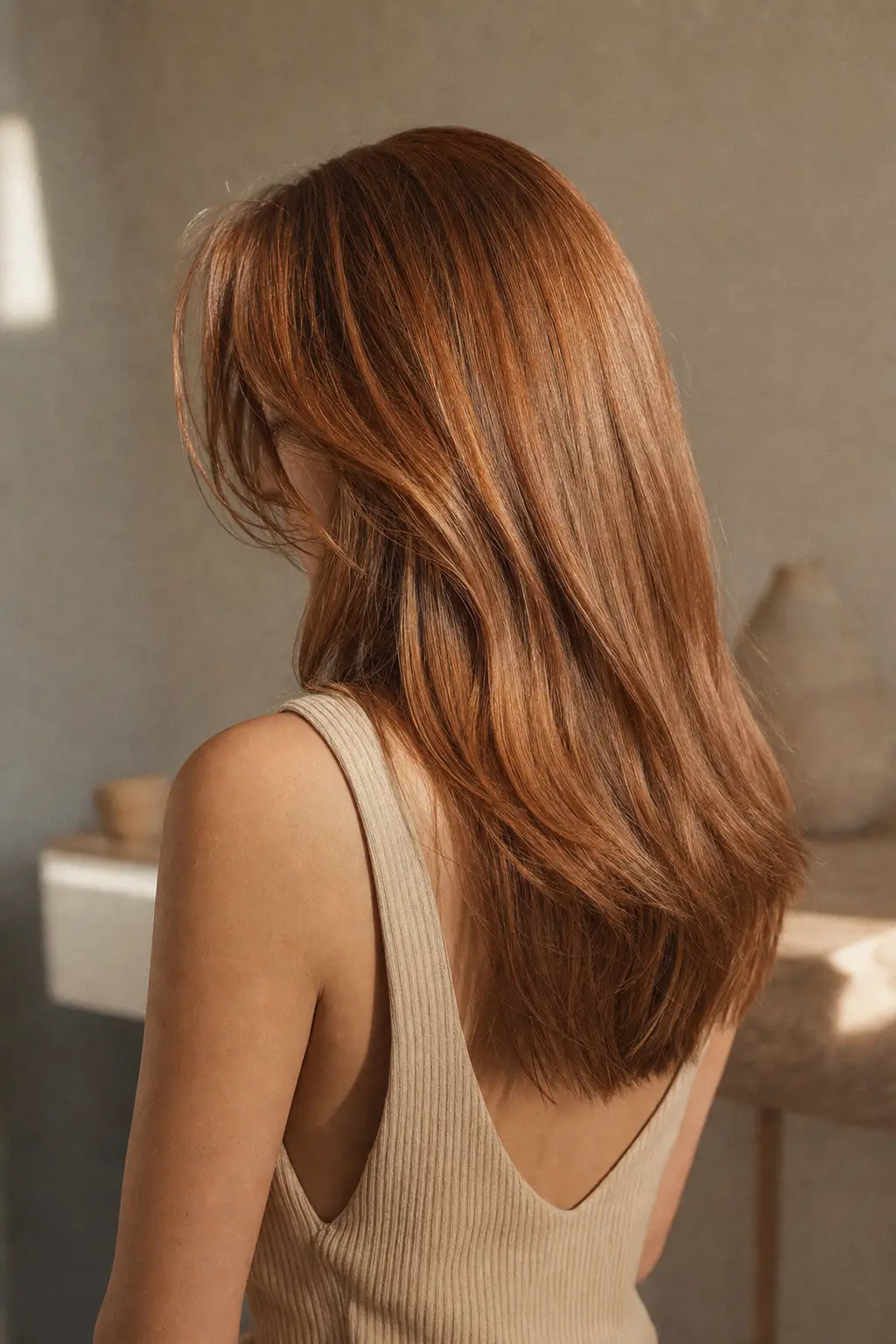 Soft copper gloss hairstyle example